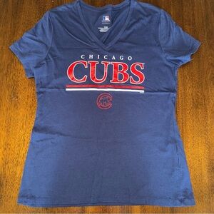 Chicago Cubs Women’s Short Sleeve V Neck Navy Blue Shirt Size Large MLB